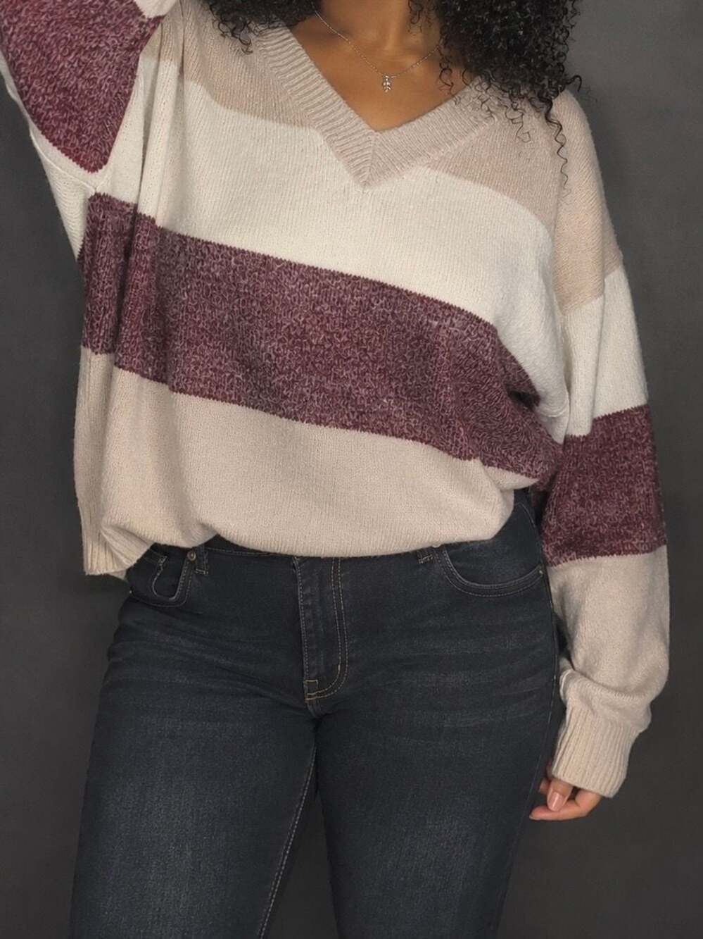 BloomChic Colorblock Contrast Plush Knit V-Neck Pullover Sweater US 18-20